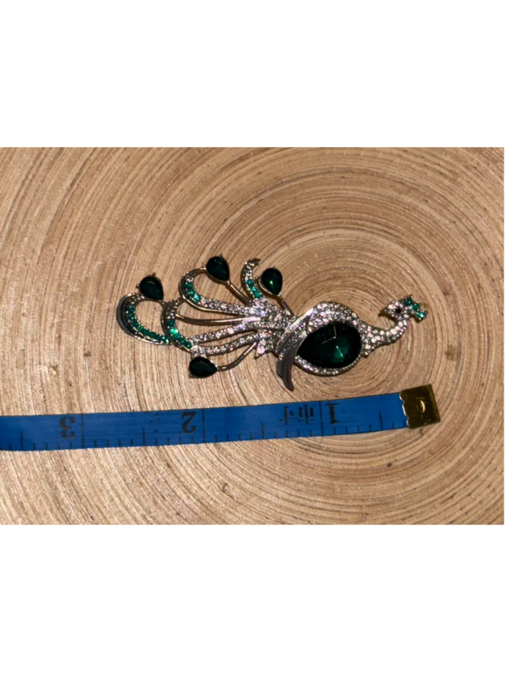 Women's Boutique Peacock Brooch Silver and Green